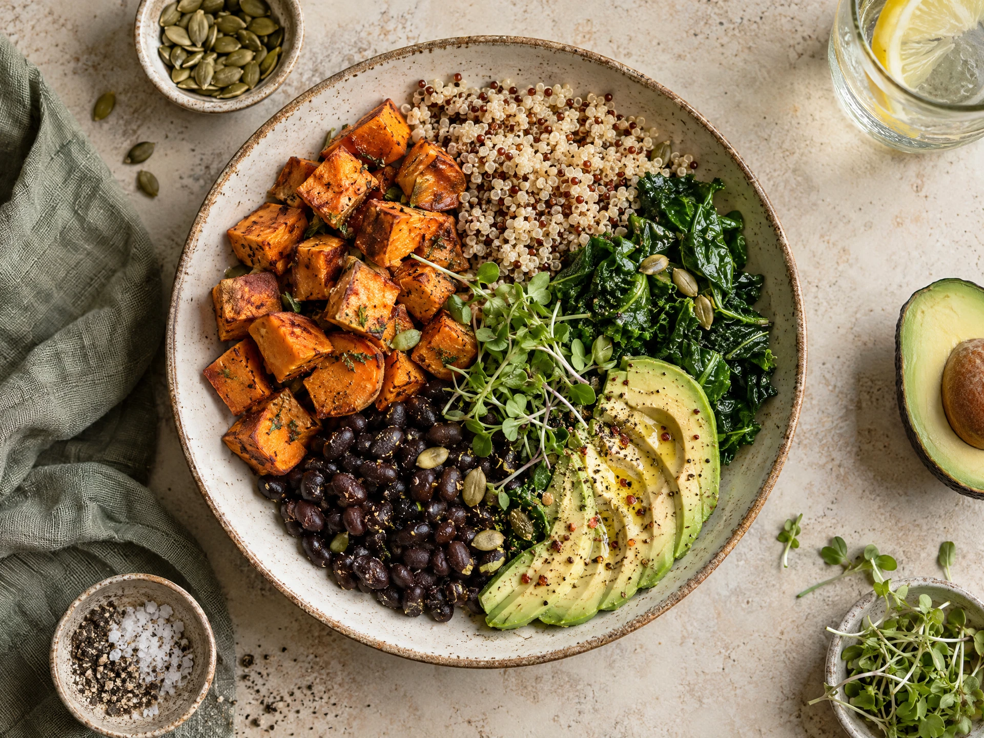 Balanced wholesome plate with healthy carbohydrates