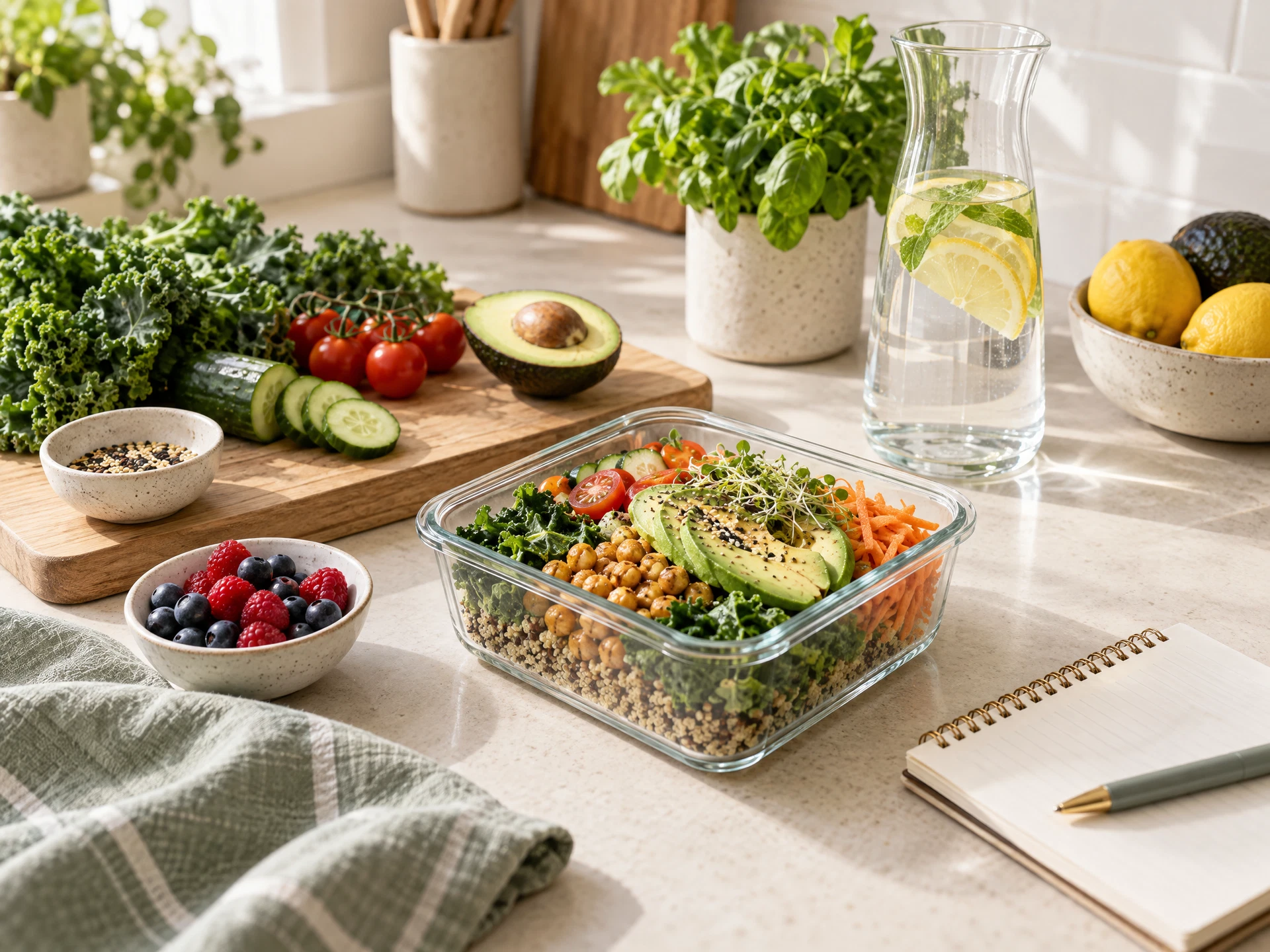 Fresh vegetables and reusable meal-prep containers