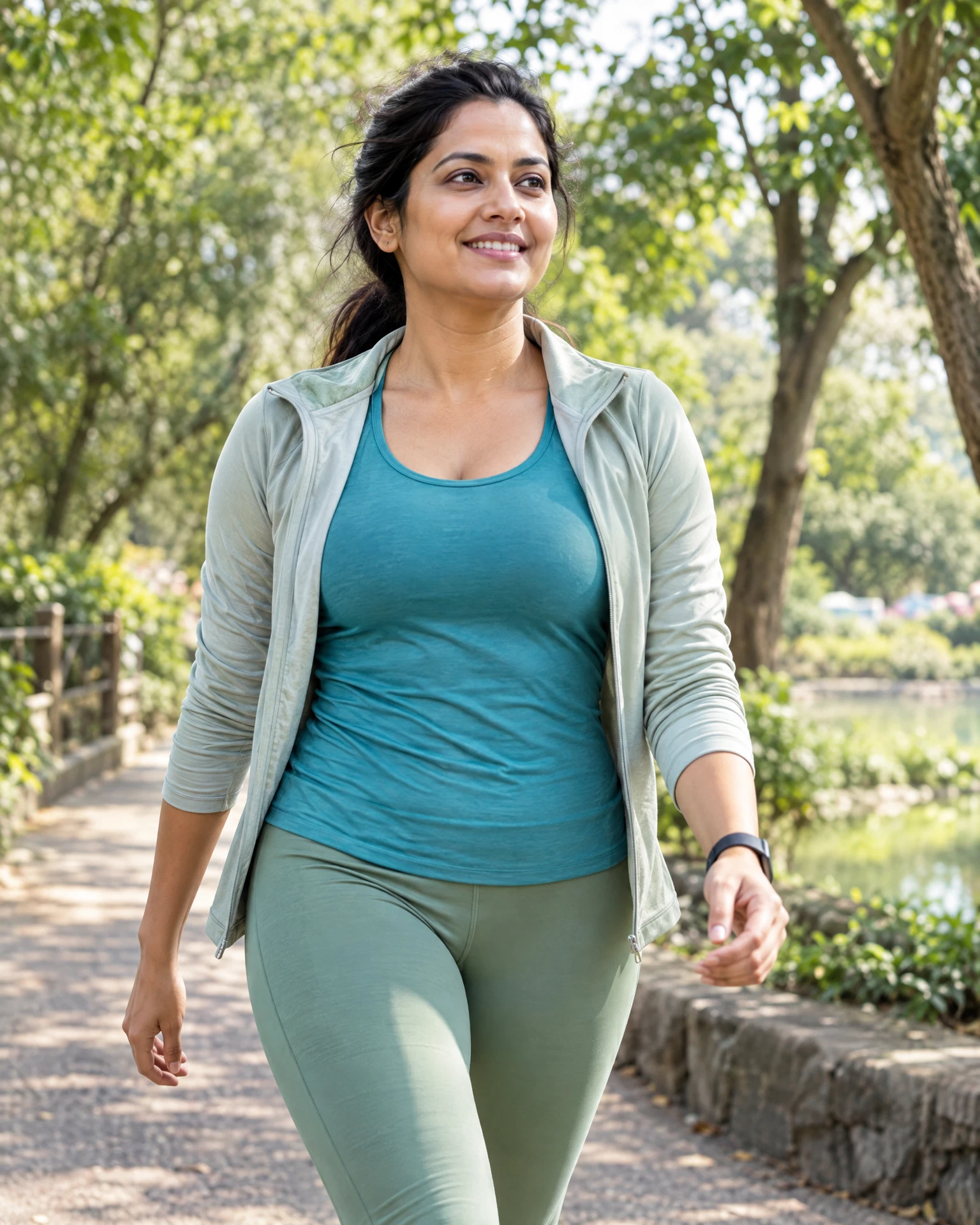 Hira walking outdoors as part of her healthier routine